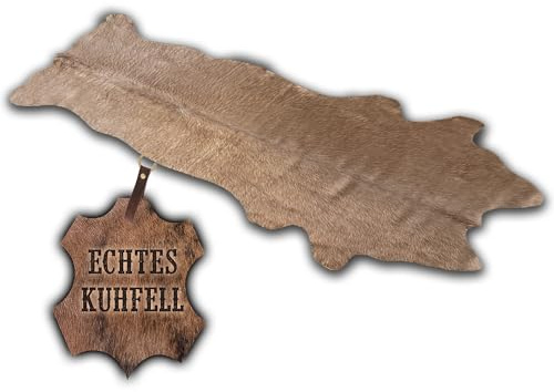unendlich schoen – Echter Kuhfell Teppich klein, Läufer für Wohnzimmer Flur Eingangsbereich, Rinderfell für kleinere Flächen (Taupe braun, 160x70cm)