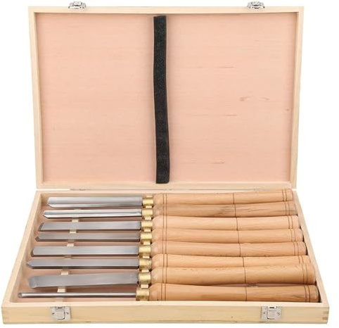 Wood Chisel Tool Set Wood Turning Chisel Set, 8 Piece Wood Lathe Chisel Cutting Carving HSS Steel Blades Wood Turning Tools Lathe Chisel Set Premium