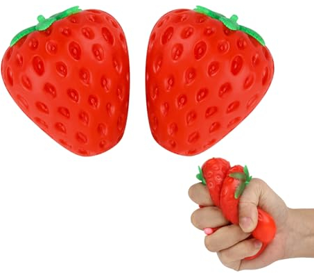 Anboor 2Stück Erdbeer-Squishies-Spielzeug,simulierte Erdbeer-Stressbälle,Obst-Sensory-Toys zur Linderung von Angstzuständen, Autismus,Geburtstags