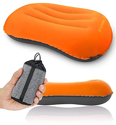 Rantizon Ultralight Camping Pillow, Compressible, Compact,Comfortable, Ergonomic Inflatable Travel Pillow with Storage Bag, for Neck & Lumbar Support for Hiking, Camping, Traveling,3.5 oz,Orange