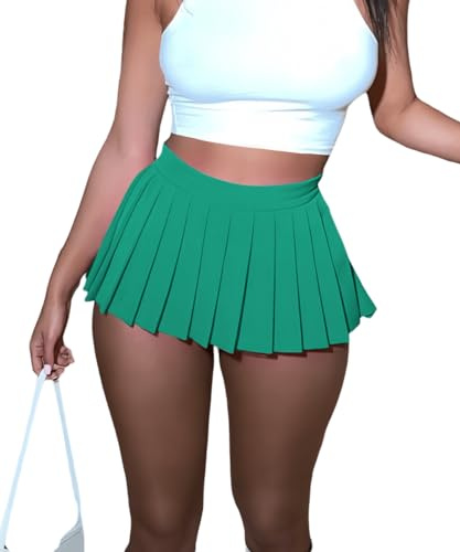 Mini gonna plissettata da donna, gonna da tennis cargo, elasticizzata, Y2k, skater, linea ad A, per club e scuola, Verde, L