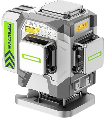 Huepar Pro Kreuzlinienlaser 360 Grad Selbstnivellierend Laser Wasserwaage, Hochpräziser Grüner 3D-Laser Fliesenboden Baulaser Mit 8000mAh Li-Ionen-Akku Multifunktions Mikroverstellbügel ZK03DG