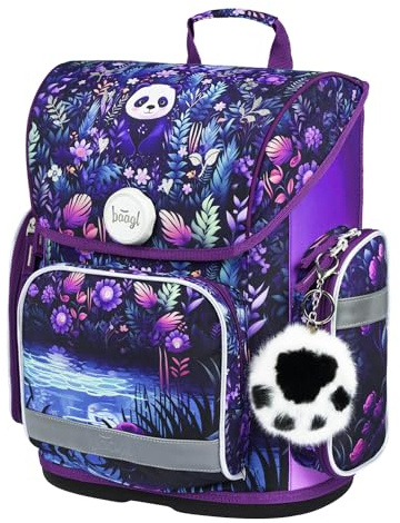 Baagl Schulranzen Mädchen 1 Klasse Schultasche Grundschule - Jungle Panda | Der leichte Kinder Tornister Ranzen und Schulrucksack mit Brustgurt ist perfekt als Ergo Schultasche geeignet.