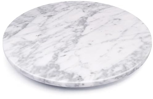 Elesinsoz Plateau tournant Lazy Susan en marbre avec rotation pour servir, plateau tournant pour présenter des cupcakes, fromages, biscuits (blanc avec ton gris)