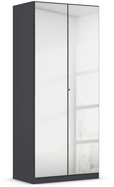 Rauch Möbel Reflect, Kleiderschrank, Farbe Grau metallic, Breite 91 cm | Schrank, 2-türig, mit Spiegel, Zubehör Basic, für Schlafzimmer, Kinderzimmer, Studentenwohnung, Garderobe, Flur