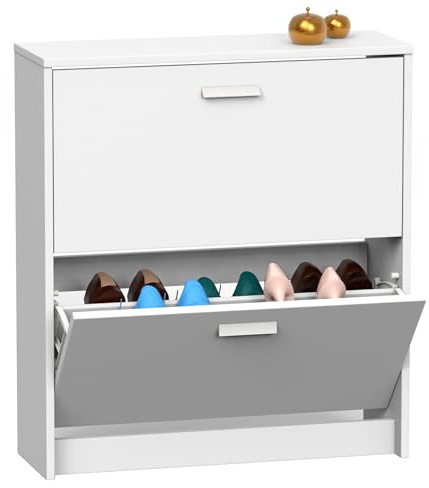 briebe Zapatero Entrada Recibidor, Mueble Auxiliar Estrecho de Madera para Zapatos, 2 Puertas, 82x74x25 cm (Alto x Ancho x Profundo), 12 Pares Aproximadamente, Nova (Blanco)