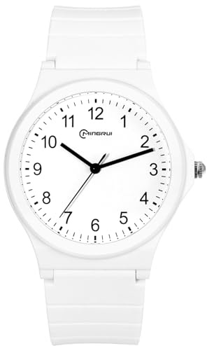 OIDEA Reloj Analógico Redondo Juvenil: Relojes de Cuarzo Sencillo para Hombre y Mujer y Estudiantes Escala con Números Árabes Correa de Silicona Suave - para Ocio Deporte Regalo