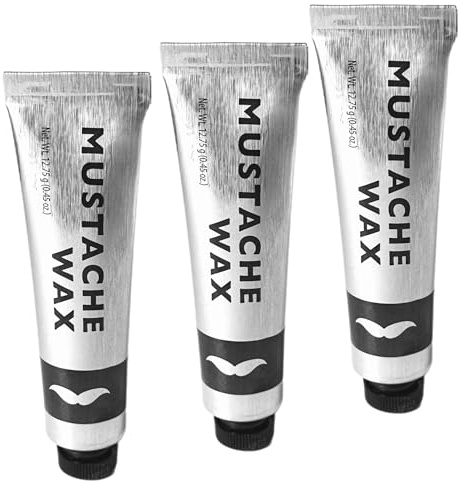 3 Tubes Mustache Styling Wax Strong Hold Water Based Wax for Men Stache Beard Sideburns Eyebrows Grooming Touch-up All Hair Color Types Dries Clear - Travel TSA Approved - MADE IN USA