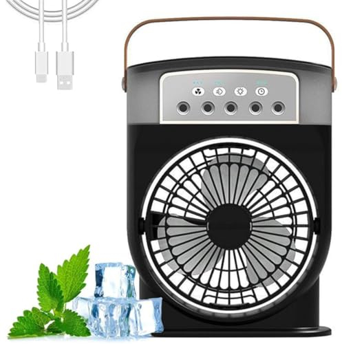 Polarlux Air Cooler, Polarlux Ice Fan, 4-in-1 Mobiles Klimagerät, Tragbarer USB Verdunstungskühler, Mini Luftkühler Ventilator mit Wasserkühlung 3 Geschwindigkeiten, Ideal für Zimmer, Büro (Schwarz)