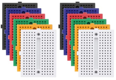 PATIKIL 12pcs Mini Breadboard, Solderless Breadboard Small Breadboard 170 Tie Points Prototype PCB Bread Board Electronics Kit Self Adhesive Plates, SYB-170, 6 Color