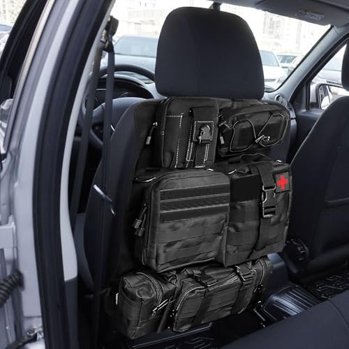 Gotrain Organiseur tactique pour dossier de siège de voiture, protecteur de dossier avec 5 poches détachables, tissu Oxford 600D, organiseur tactique universel pour siège avant et arrière pour
