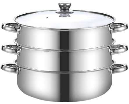 THEGA Juego De Ollas Y Sartenes De Acero Inoxidable De 3 Niveles para Cocinar Al Vapor, para Cocinar Bollos Al Vapor En El Hogar, para Cocinar A Gas, por Inducción, Universal(34cm)