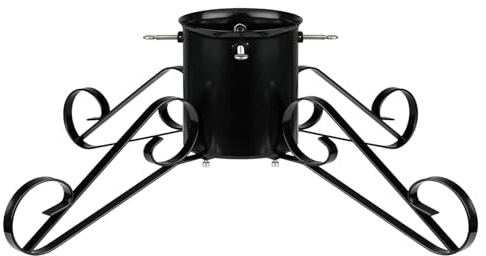 Holly International Traditional Christmas Tree Stand with Metal Scroll Legs Black, up to 3m Trees