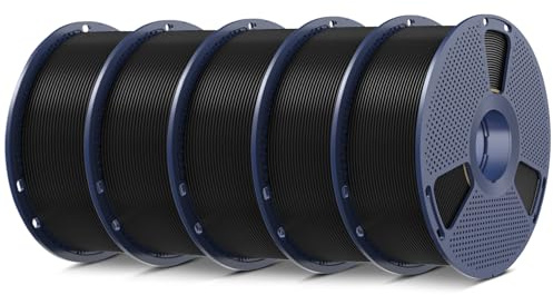 SUNLU 5KG PLA Plus 3D Druckerfilament, PLA+ Filament 1.75mm, Robustes 3D Filament, Kompatibel mit 3D Druckern, 1kg Spule (2.2 Pfund), insgesamt 5kg, PLA+ Schwarz