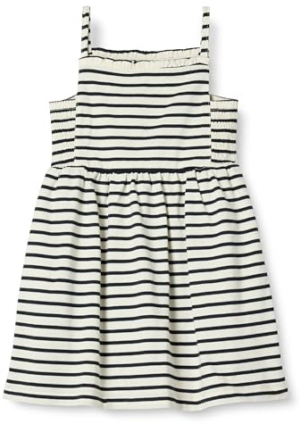 Amazon Essentials Mädchen Träger-Midikleid aus Baumwolle, Ecru Schwarz Bretonstreifen, 9 Jahre
