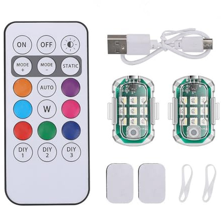 WASAGA Luces de Advertencia Remotas, Mini Reflector LED de Luz Estroboscópica a Prueba de Agua con Modo de Flash para Bicicleta Automóvil Motocicleta Scooter (Juego de 2 Luces)