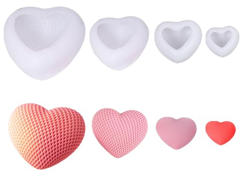 Junhui 4PCS Molde de Silicona de Corazón, 3D Molde Silicona Velas de Corazón, Moldes de Fundición de Velas para Manualidades, Velas Perfumadas, Jabones, Aromaterapia