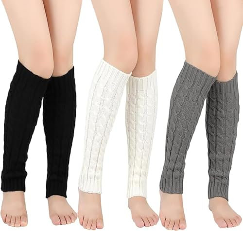 MOAZIFI 3 Paare Stulpen Damen, Stulpen für Damen Beinwärmer Warme Beinstulpen Damen Winter, Strick Leg Warmers für Damen, Kuschelige Legwarmers für Herbst und Winter, Perfekt für Outdoor und Alltag