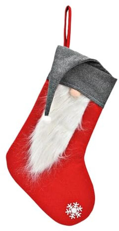 Nikolausstrumpf Wichtel grau-rot Nikolaussocken Nikolausstiefel Weihnachtsstrumpf ca. 35 x 16,5 cm, Farben:rot-grau