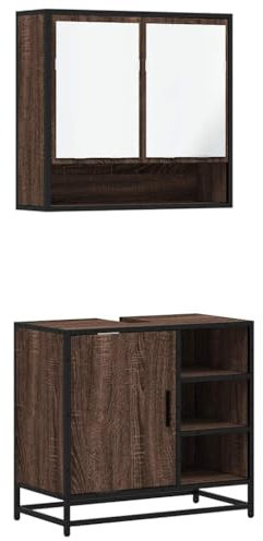 vidaXL 2-TLG. Badmöbel-Set Braun Eichen-Optik Holzwerkstoff, Badezimmermöbel-Set, Badschrank, Waschtischunterschrank, Badezimmerschrank