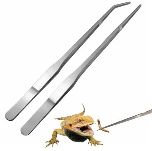 2 Pieces Long Tweezers,Reptile Feeding Tongs,Straight and Curved Stainless Steel Tweezer,Feeding Tongs for Tanks,27cm Long Tweezers for Clamping Items,Suitable for Aquarium Grabbing and Handling.