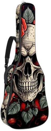 Gitarrentasche in voller Größe, 101,6 cm, 104,4 cm, 106,7 cm, Tragetasche für E-Bass, klassische Gitarre, Totenkopf und Spielkarte, rotes Muster, Mehrfarbig 04, 42.9x16.9x4.7 in, Lässiger