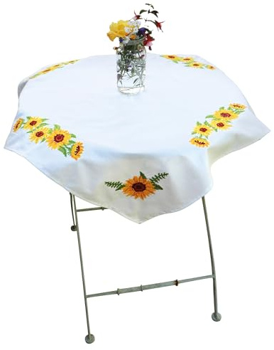 Trimits Bedrucktes Kreuzstich-Set, Tischdecke, inklusive bedrucktem Stoff, Fäden, Nadel und Anleitung (evtl. nicht in deutscher Sprache), 80 x 80 cm, Sonnenblumen
