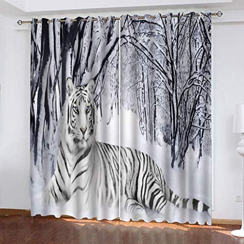 MAYNUO Blickdichte Vorhänge Mit Motiv 3D Tier Weißer Tiger Kinder Gardinen Ösen Gardine Thermo 280x160 cm Schlafzimmer Kinderzimmer Vorhange Dekoratives Muster, Verdunklungsvorhänge