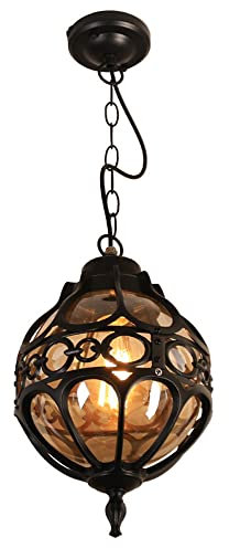 Suspension extérieure E27 vintage avec abat-jour en métal et verre étanche IP23 pour pavillon, villa, loft, lustre extérieur en finition bronze