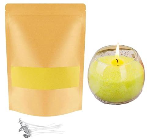 Kerzensand mit Docht - Kerzen Selber Machen Set - 10 Farben Kerzenwachs Granulat mit 5 Dochten – Kerzen Sand Candle Wax Wachsperlen für Granulat (100g gelb)
