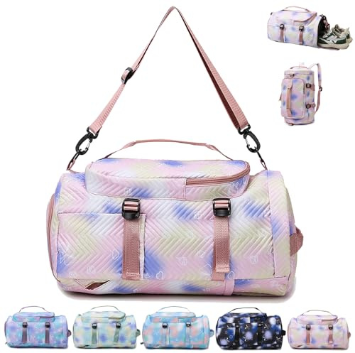 AUNGKWANG Yogatasche Groß, Sporttasche Mädchen, Wasserdicht Turnbeutel, Reisetasche Kinder, Gym Bag, Schwimmtasche, Sportrucksack, Trainingstasche mit Schuhfach & Nassfach (Rosa)