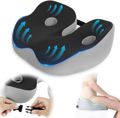 Cuscino per Seduta Memory Foam, Cuscino per Sedile per Sedia da Ufficio, Cuscino Ergonomico per Sollievo del Coccige e Sciatica, Cuscino Ortopedico per Sedia, Cuscino da Seduta per Emorroidi (Nero)