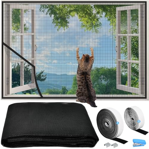 BUZIFU Moustiquaire Fenêtre Chat 100cmx130cm Écran de fenêtre auto-adhésif Découpable pour chat Filet Chat Balcon Filet de Protection Moustiquaire avec Rubans Adhésifs pour Chat Barrière Chat Balcon