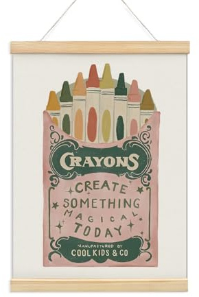NaZaUK Colorful Kids Room Wall Decor Poster Hanger Frame, Educational Toddler Girl Room Decor, Crayons Canvas Wall Hanger Poster for Nursery Kid Room Playroom Bedroom, 12x16 Inch