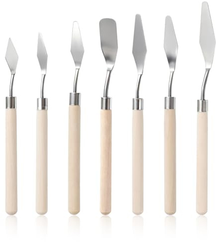 7 Stück Malmesser Spachtel Acrylmalerei Malmesser für Acrylfarben Edelstahl Spachtel Set Palettenmesser mit Holzgriff Malerspachtel Spachtel-Werkzeug Spatel zum Ölfarben Gouachea