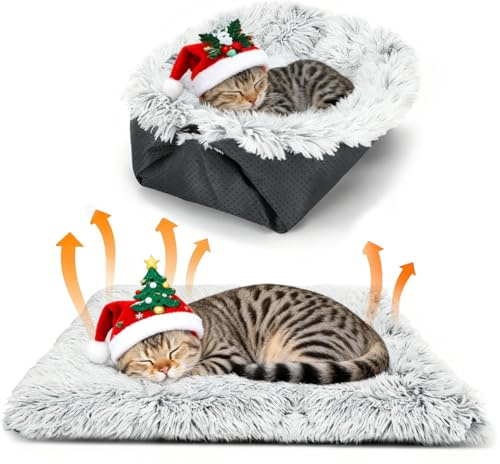 Nobleza Cama 2 en 1 para Gatos y Perros Pequeños, Cama-Manta Gruesa y Suave Esponjosa y Lavable, Base Antideslizante 60×50 cm, Color Gris