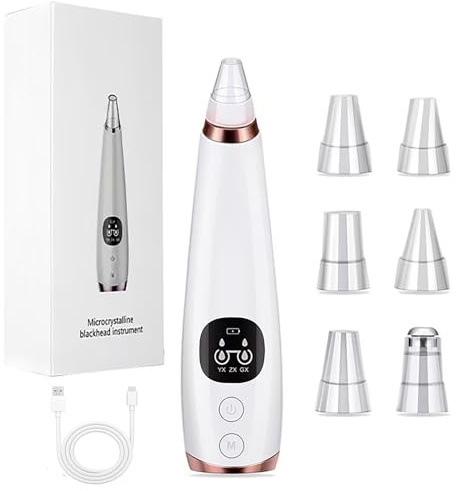 Blackhead Remover Pore Vacuum for Face & Nose, Blackhead Extractor with 3 Adjustable Suction Levels, 6 Removal Tools, USB Rechargeable Facial Pore Cleaner for Women & Men (White)