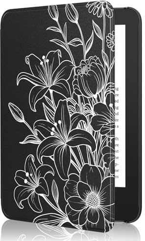 MoKo Hülle für 6 Amazon Kindle 11.Gen,2024/2022, Linie Blume | Leichte Schutzhülle，Auto Aktiv-/Ruhemodus, wasserdichte Schutzhülle,für Amazon Kindle Basic 11. Generation 2024/2022