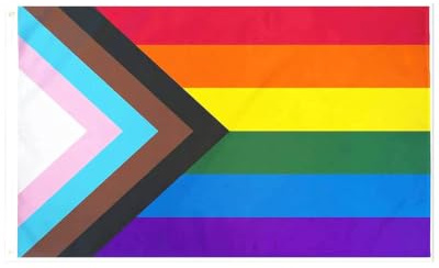 LONZIKP Bandera Orgullo Progress Pride 150x90cm - 1 Unidad LGBT Arcoíris Gay, Resistente UV y Ojales de Latón para Exterior e Interior