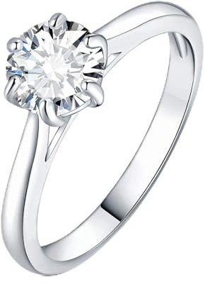 JewelryPalace 1ct klassisk 14K vitguldpläterad solitärring för kvinnor med skapad moissanit, simulerad diamant runda stenringar, enkel förlovningsring 22