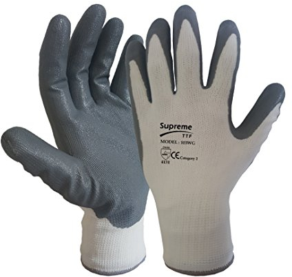 24 Pairs White Grey Nitrile Coated Nylon Safety Work Garden Gloves Builders Mens Gardening (Large)