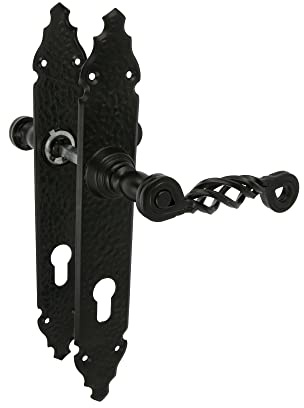 Amig - Juego de Manillas - Placa Martilleada - 280 x 45 mm - Bocallave a 85 mm - Ideal para Aumentar la Privacidad de una Estancia - Placa de Acero y Tirador de Zamak Negro