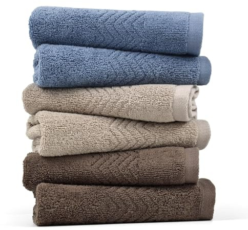 Cleanbear Cotton Washcloths Bath Wash Cloth Set 13 x 13 Inches, 6-Pack Face Cloths with 3 Colors