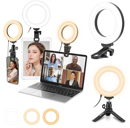 PULUZ RGB Light Stick, Ringlicht PC mit Clip & Stativ 5 Zoll Videokonferenz Licht Dimmbares 3 Lichtfarben+Helligkeit 10-stufiges Videolicht 3200-6500k für iPhone, iPad, Laptop, Camera