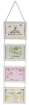 Solagua Marco de Fotos de Madera Múltiple (Vertical 4-10x15cm), Color Crudo, Marcos de Fotos con Cristal para Colgar, Hogar y Decoración, Fotos de Tamaño Estándar