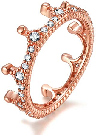 Presentski 925 Sterling Silber Rosegold Vergoldet Prinzessin Kronen Ring, Zirkonia Verlobung Ring für mädchen