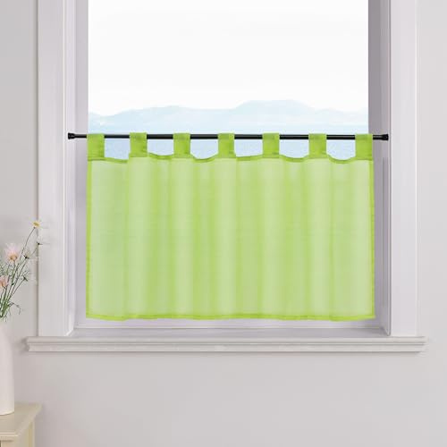 ESLIR Scheibengardine mit Schlaufen Gardinen Küche Voile Hellgrün 60x120cm | Bistrogardinen Transparent, Stores Vorhänge kurz, Kurzgardine deko, 1 Stück, Kurzstores uni, Küchengardinen, Fenstergardinen