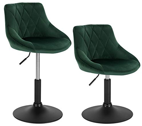 WOLTU Schminktisch Stuhl Hocker, Bequemer Schminkstuhl aus Samt mit Lehne, Höhenverstellbar, 360° Drehbar, für Schlafzimmer, Esszimmer, Küche, Dunkelgrün, BH242dgn-2