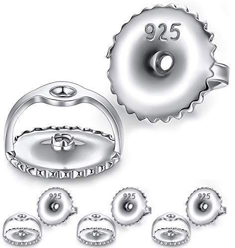 STAY GENT 4 Pairs Silver Earring Backs, Round Earrings Back Sterling Silver Stud Clutches for Threaded Screw and Earring Backs, Earring Lifters Backs for Women and Girls