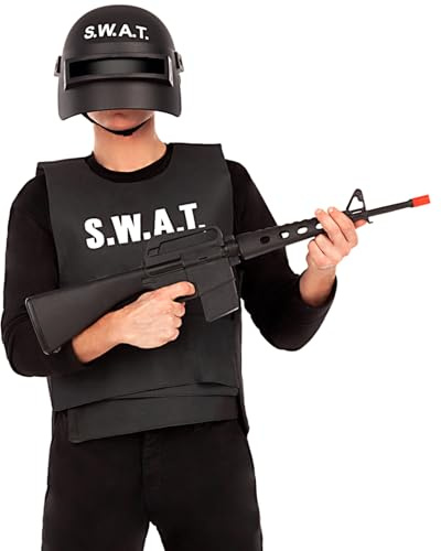 Funidelia | Fusil de Asalto con Sonido para niño y Adulto Guardia, Agente, FBI, Profesiones - Accesorios para niños y Adultos, Accesorio para Disfraz - Negro